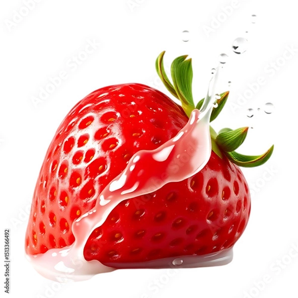 Fototapeta Strawberry with cream splash on a transparent background
