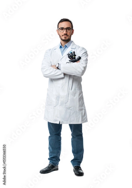 Obraz Full Length of Biologist isolated on transparency background