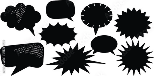 Fototapeta Collection of Hand-Drawn Speech Bubbles and Starburst Shapes for Comics, Design, and Presentations