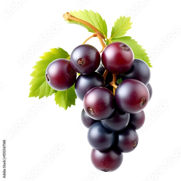 Fototapeta Close-up of a Bunch of Ripe, Purple Grapes with Green Leaves