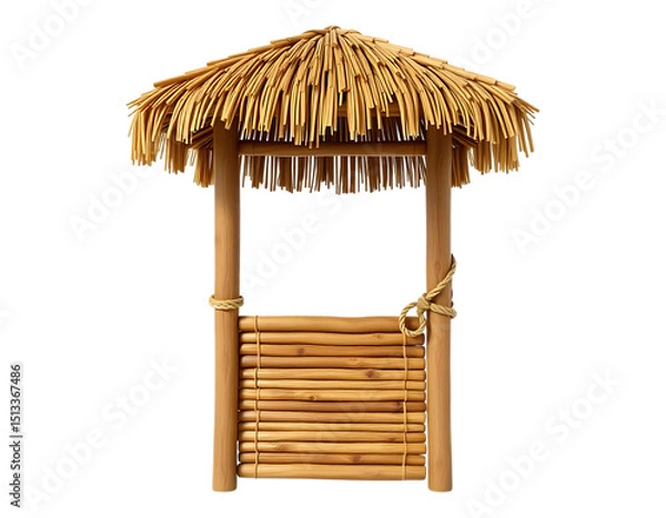 Fototapeta A charming tiki hut with a thatched roof and bamboo structure