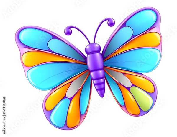 Fototapeta Bright and Playful 3D Cartoon Butterfly with Colorful Wings