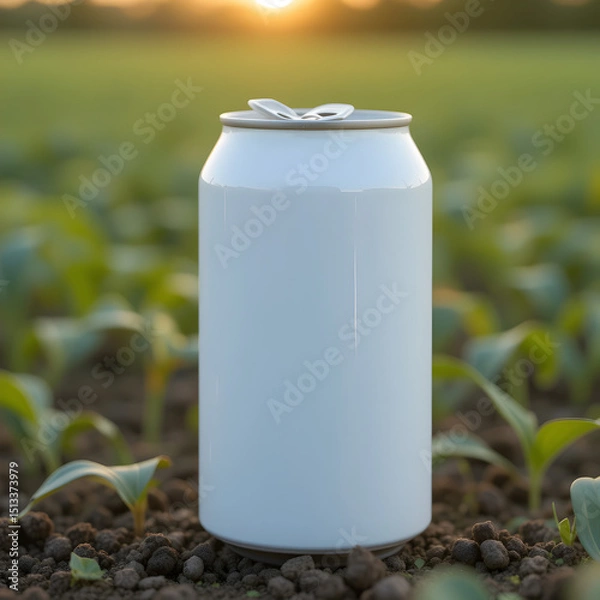 Fototapeta Blank Aluminum Can in a Field: Perfect for Mockups on isolated background