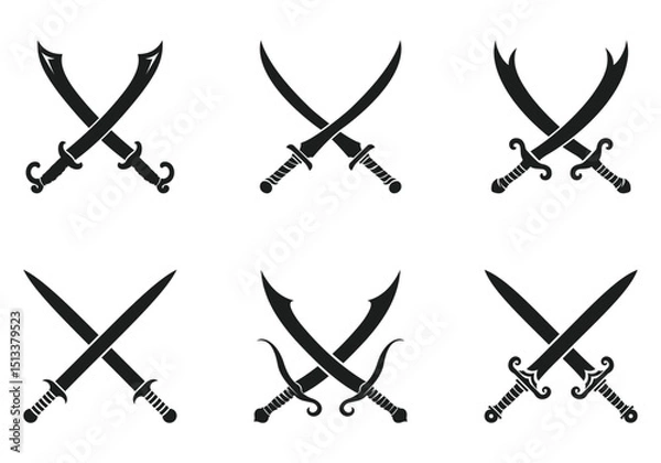 Fototapeta Crossed swords, sword, cross, sword silhouette, and crossed swords icons, silhouettes, icon, set.