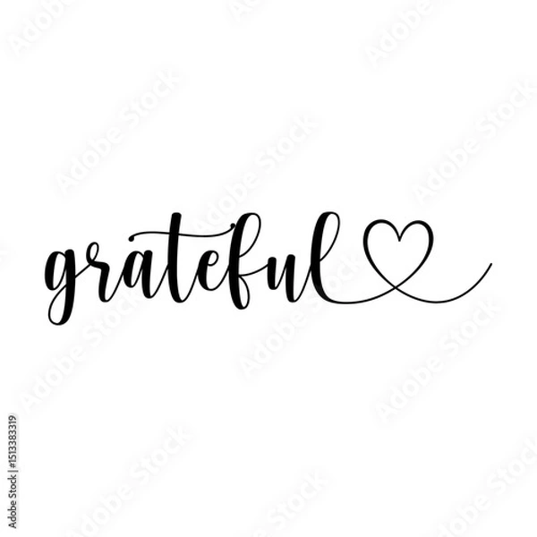Obraz Grateful script with heart svg cut file. Isolated vector illustration.