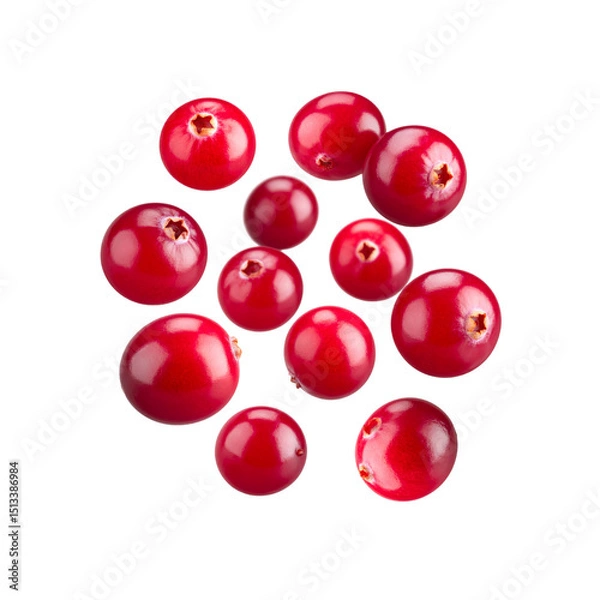 Fototapeta Fresh red cranberries falling isolated on eat food on transparent background