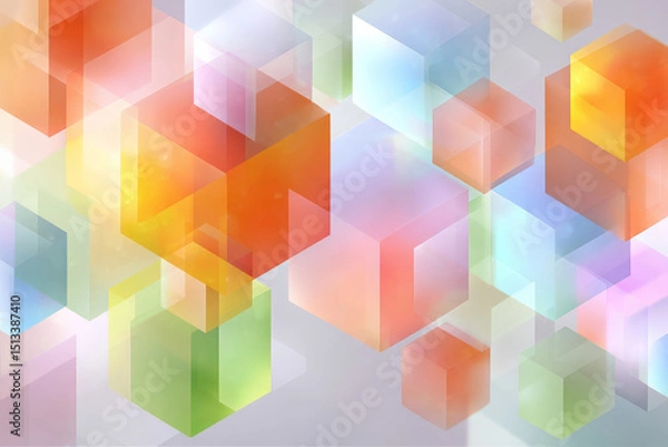 Fototapeta Abstract of layers of overlapping translucent hexagons creating depth over a white backdrop for digital identity.