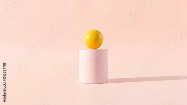 Fototapeta Minimal Abstract Yellow Sphere on Pink Cylinder in Soft Landscape