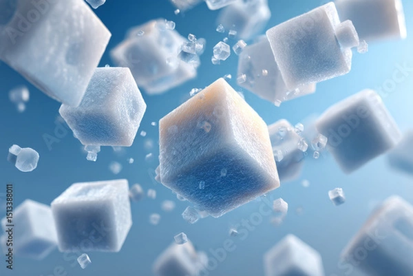 Obraz An abstract of floating 3d cubes in mid-air symbolizing systems and structure on a light blue gradient