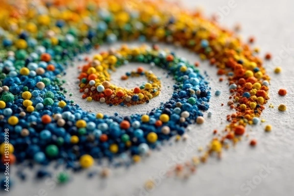 Obraz Spiral of colorful dots radiating from center against a white background representing creativity.