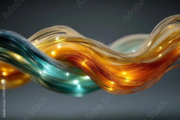 Obraz An abstract of twisting fiber optic cables glowing in different colors on a dark neutral background.