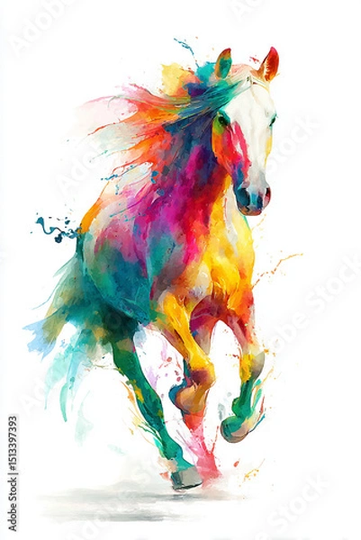 Obraz 水彩で彩るカラフルな馬｜年賀状素材