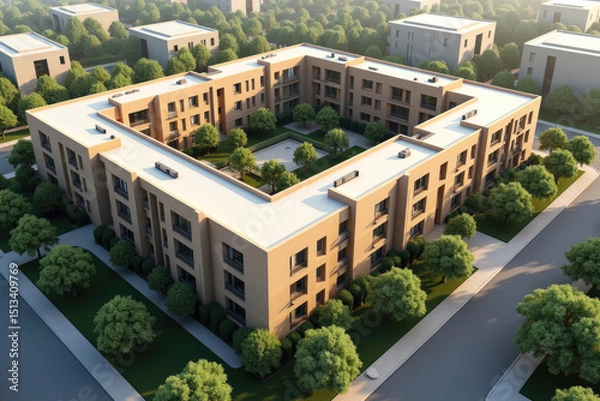 Obraz Luxury Apartment Complex Aerial View of Modern Courtyard Design