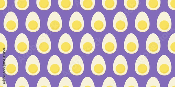 Obraz Half a boiled egg on blue seamless pattern. 