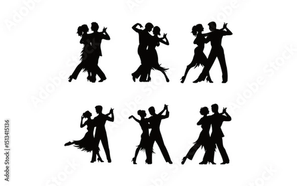 Fototapeta Tango And Salsa Dance, Salsa Dancing Couple in action, dance people silhouette vector , Silhouettes of tango players 