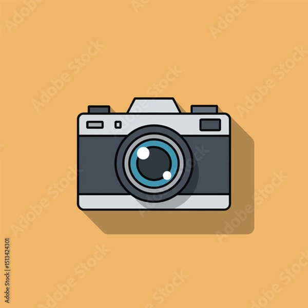 Fototapeta Flat Design Vector Illustration of Classic Vintage Camera Icon on Solid Background for Photography, Media, or Creative Portfolio Concepts