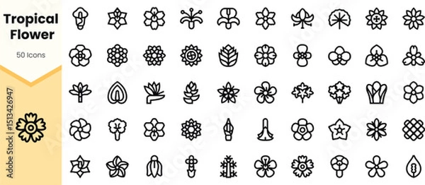 Fototapeta Set of tropical flower icons, featuring diverse floral designs in a clean, minimalistic style, ideal for nature-themed projects.