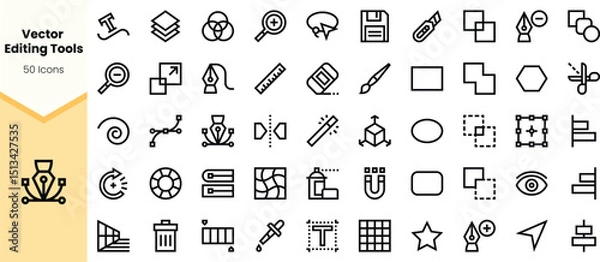 Fototapeta A collection of sleek, minimalistic vector editing tool icons in black , showcasing a variety of design actions and elements.