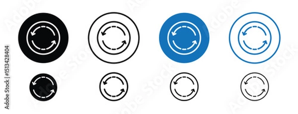 Obraz Set of colored pixel perfect Synchronization icon with 1 unexpanded, 1 silhouette,  Circular arrows icon symbolizing sync or data update. 