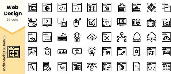 Fototapeta A collection of minimalist web design icons, featuring various tools and symbols commonly used in digital design and development.