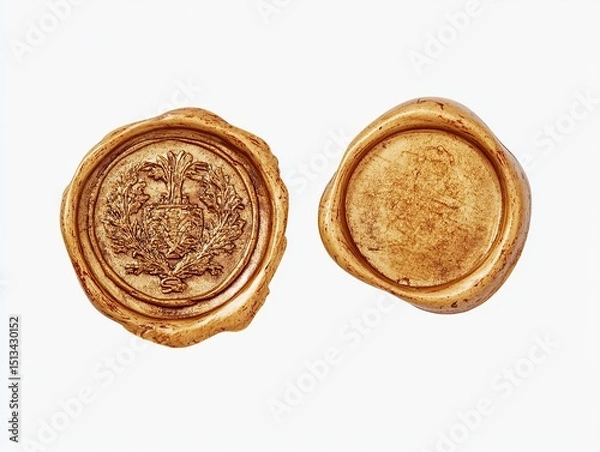 Fototapeta Wax seals showing an impression of a crest, symbol of heritage and tradition in a textured design.