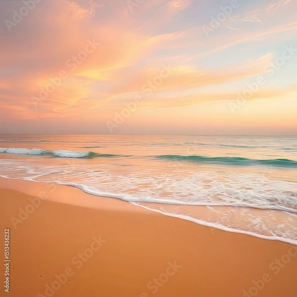 Obraz Serene Sunset Beach Scene Tranquil Ocean Waves on Sandy Shore at Dusk