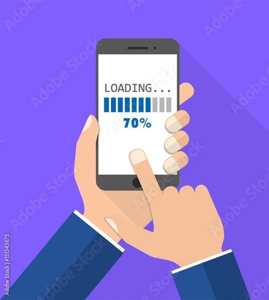 Fototapeta flat design vector illustration smartphone with hands - loading