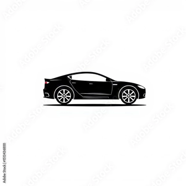Obraz Sleek Black Luxury Sedan Minimalist Car Side Profile Illustration