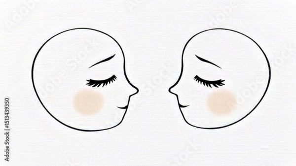 Obraz Minimalist Line Art Illustration Two Faces in Gentle Embrace, Representing Connection, Empathy, and Peaceful Understanding