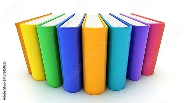 Fototapeta Colorful books arranged in a semi circle on white background