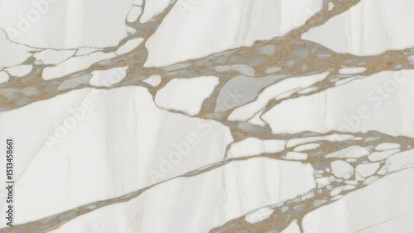 Fototapeta Full-frame 2D slab of Statuario marble blended with Bianco Lasa golden-beige patterns.