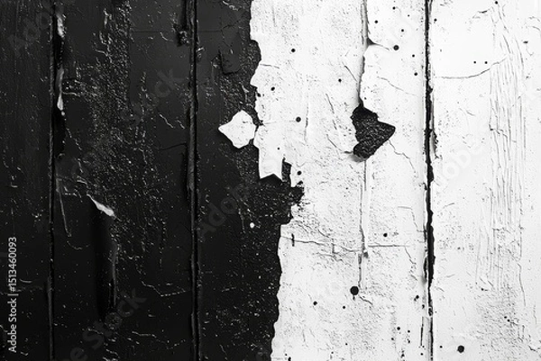 Obraz Grunge Texture Black White Wooden Panel - Abstract grunge background, monochrome palette, distressed wood, peeling paint, contrasting textures. Symbolizing: age, decay, contrast, transition