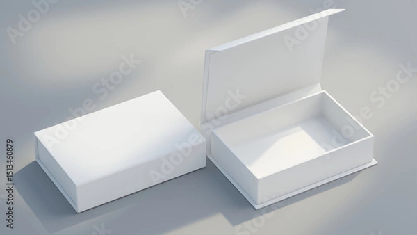 Fototapeta White folding gift box - Opened and closed gift box - 3d rendering mock up.