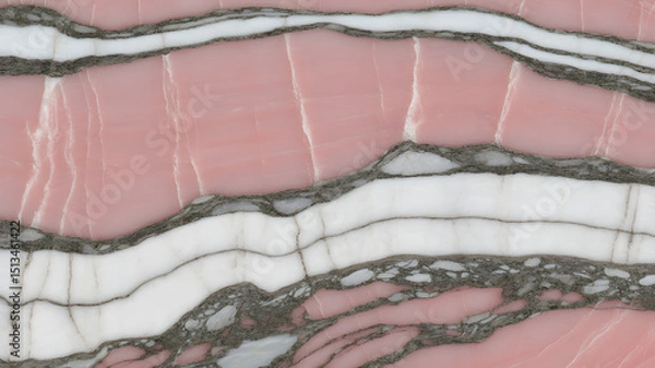 Fototapeta Full-frame 2D slab with pink Georgia Marble layered with fine Thassos White swirls.