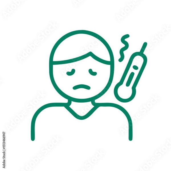 Fototapeta Sick person icon with thermomete, representing health monitoring and illness, minimalist design
