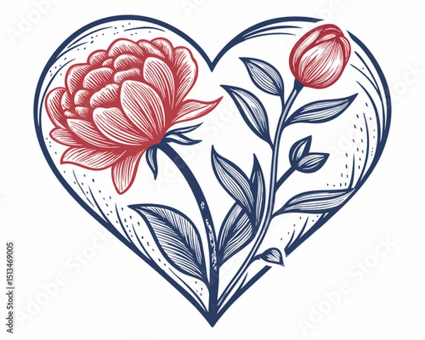 Obraz Create a bold, vector illustration of a single flower with thick outlines, enclosed within a heart shape.  Maintain clean lines and vibrant color.