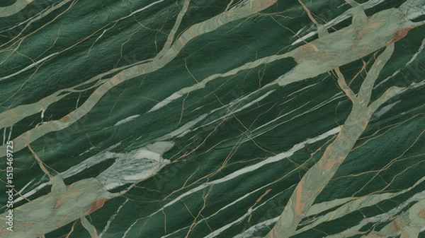 Fototapeta Full-frame 2D rainforest green marble slab with mossy green tone and tree-branch vein structure.
