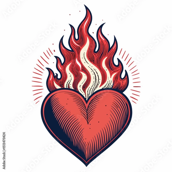 Obraz Create a vector illustration of a bold, fiery heart with intensely thick strokes.  The flames should be detailed and realistic.