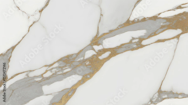 Fototapeta Full-frame 2D slab combining Carrara white and Calacatta gold veins for a bright luxury hybrid surface.