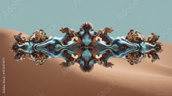 Fototapeta conceptual design for time paradox | spiritual distortion | dreamlike confusion | burnt sienna and cyan | recursive frame composition | elongated limbs | temporal liquefaction | melting form modeling