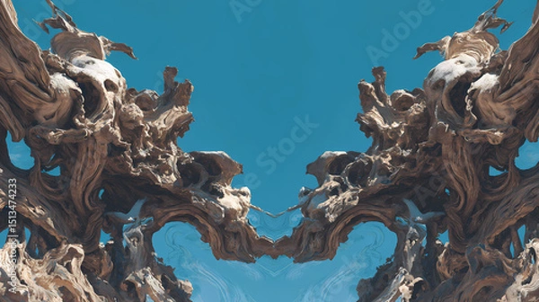 Fototapeta conceptual design for time paradox | spiritual distortion | dreamlike confusion | burnt sienna and cyan | recursive frame composition | elongated limbs | temporal liquefaction | melting form modeling