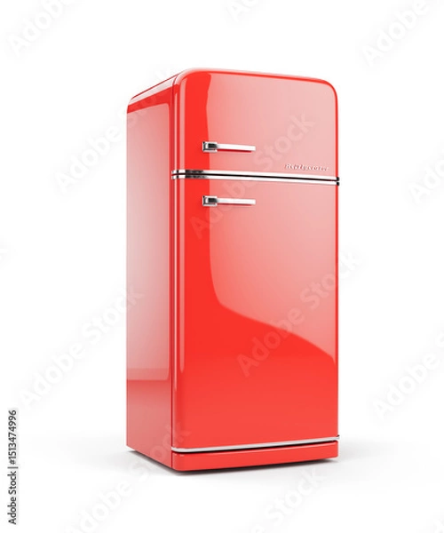 Obraz Retro fridge - Retro red refrigerator isolated on white