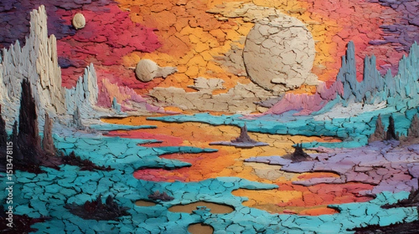 Fototapeta book art for dream interpretation | emotional collapse | psychic unease | sun-bleached surreal tones | dispersed dreamscape | levitating objects | temporal liquefaction | hyper-defined edges |