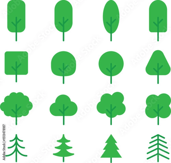 Obraz A Set of Tree Solid Icon, Simple Modern Collection for Design, Web Sites, Apps, Cards. Contains Linear Images of Deciduous and Coniferous Trees