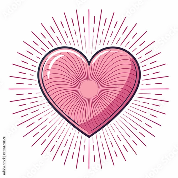 Obraz Design a bold, vector heart graphic with thick radiating lines emanating from its center.  High contrast, clean lines.