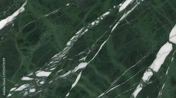Fototapeta Full-frame 2D slab of Tinos Green marble with rich deep green base and fine white veins.