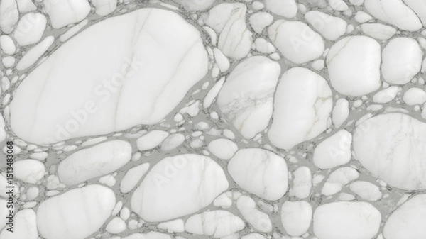 Fototapeta Full-frame 2D slab of Arabescato Corchia marble with elegant rounded vein groupings in light grey.