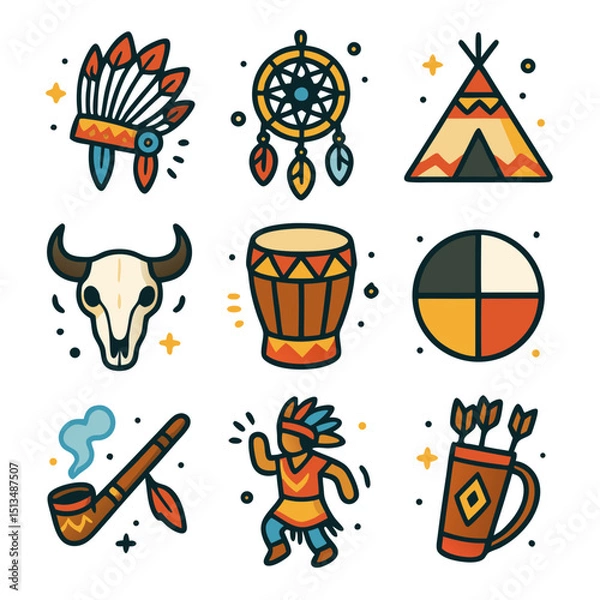 Obraz Native American Day celebrates cultural icons; suitable for educational materials, presentations, websites, or holidaythemed projects featuring indigenous peoples.