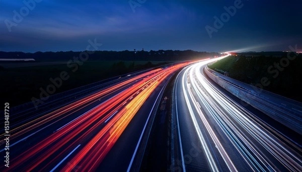 Obraz speed traffic light trails on motorway highway at night
