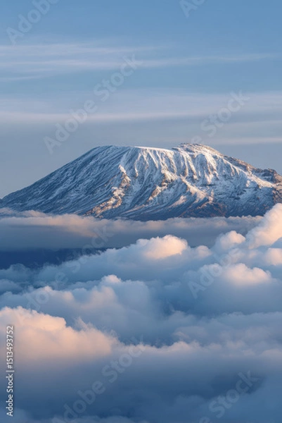 Fototapeta breathtaking view of mount kilimanjaro emerging from sea of clouds majestic peak and its snowcapped summit